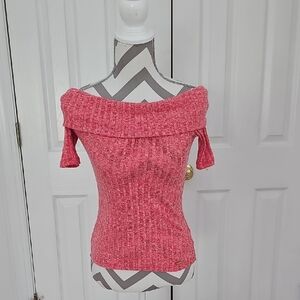 Michael Kors Pink Off-the-Shoulder Sweater with Chunky Knit